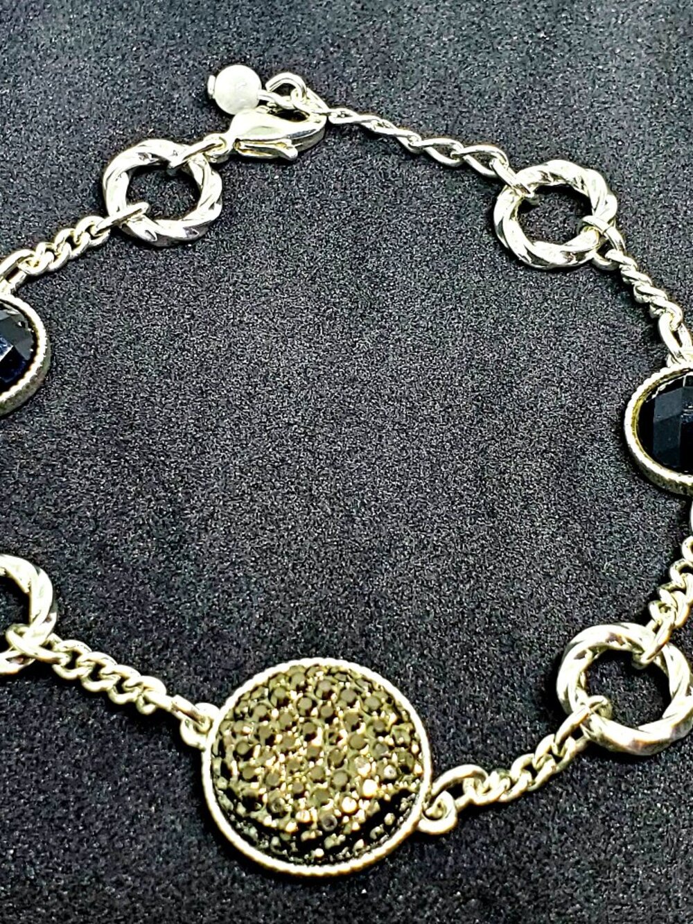 Vintage Avon NR Hematite Black Stones Silver Twist Chain Bracelet - Picture 9 of 12